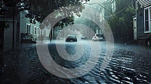 Rainy Street in Charleston during Severe Thunderstorm