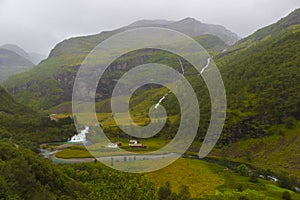 Rainy summer day Norwegian mountains FlÃ¥msdalen valley