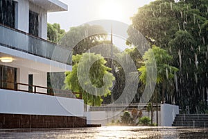 Rainy Summer Days: White Modern Home Under the Gentle Downpour of Rain - Cozy Indoor Retreat