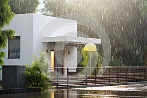 Rainy Summer Days: White Modern Home Under the Gentle Downpour of Rain - Cozy Indoor Retreat