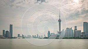 Rainy sunset sky shanghai city river bay panorama 4k time lapse china