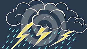 Rainy Thunderstorm with Lightning and Dark Cloud, Intense Weather, vector design Generative AI
