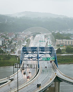 Rainy view of the Kanawha River Bridge, in Charleston, West Virginia