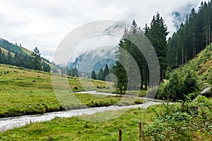 Rainy weather during a hike in the Austrian Alps during summer