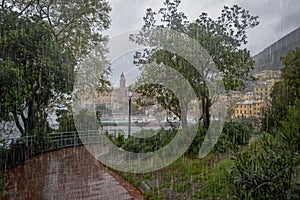 Rainy weather in Nervi, Liguria, Italy