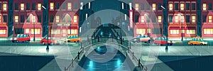 Rainy weather on night city streets cartoon vector