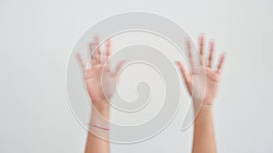 Raise your hand and sway back and forth in comfort on a white background