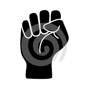 Raised black fist vecor icon. Victory, rebel symbol in protest or riot gesture symbol. Simple flat black and white