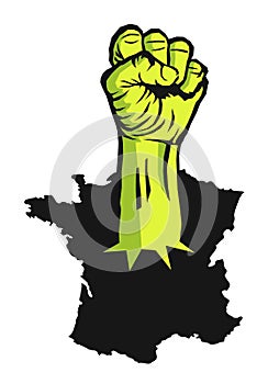 Raised and clenched yellow fist in France