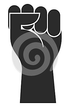 Raised fist black icon. Uprising symbol. Power sign photo