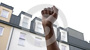 The raised fist or the clenched fist is a hand gesture symbol of solidarity, support, salute to express unity, strength