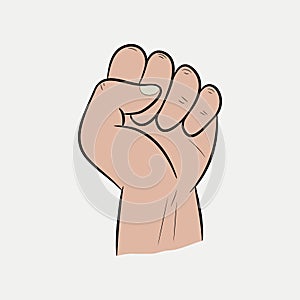 Raised Fist. Compressed hand pointing upwards. Blow, protest. Vector.
