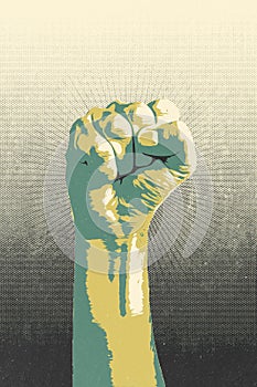 Raised fist concept. Digital draw of a man closed fist