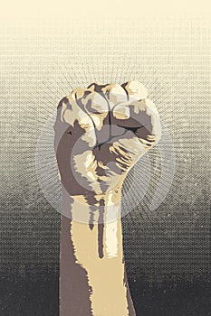 Raised fist concept. Digital draw of a man closed fist