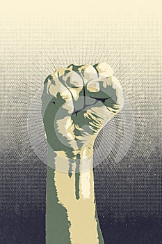 Raised fist concept. Digital draw of a man closed fist