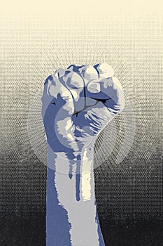 Raised fist concept. Digital draw of a man closed fist