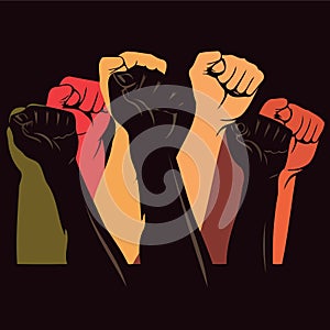 Raised Fist concept of racial diversity strength and fight