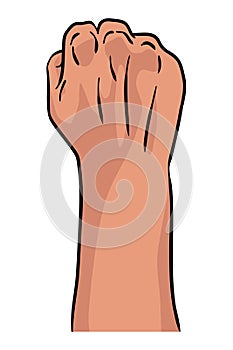 Raised fist hand gesture emblem. Vector hand clenched into fist and rising up, symbol isolated on white background