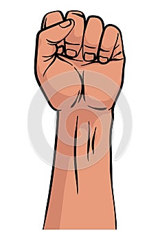 Raised fist hand gesture emblem. Vector hand clenched into fist and rising up, symbol isolated on white background