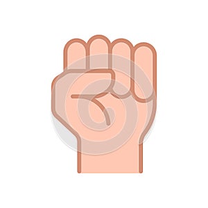 Raised fist icon in line and fill style. Vector.