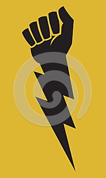 Raised fist lightning bolt protest icon.