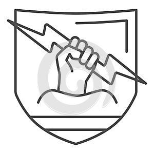 Raised fist and lightning thin line icon, Black lives matter concept, Lightning in fist sign on white background