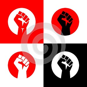 Raised fist logo. Raised black fist vecor icon. Victory, rebel symbol in protest or riot gesture symbol