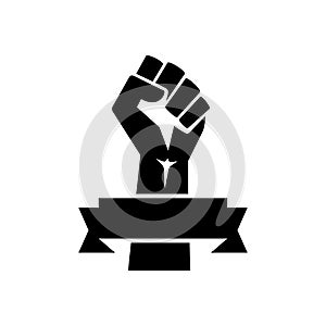 Raised fist poster black with ribbon - isolated vector