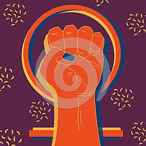 Raised fist with venus symbol. Feministic vintage art. Protest against sexism and misogyny. Flat style vector illustration photo