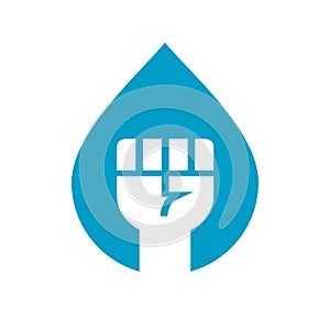 Raised fist and water drop logo template, droplet and human hand, revolution or protest symbol