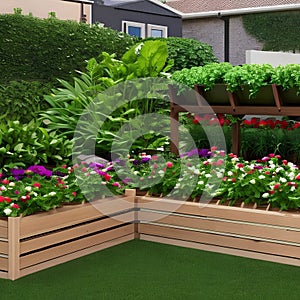 11 A raised garden bed for growing fresh vegetables and herbs for cooking and decoration3, Generative AI photo