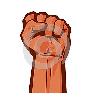 Raised hand with clenched fist Concept of protest, strength, freedom, revolution, rebel, revolt Retro style poster