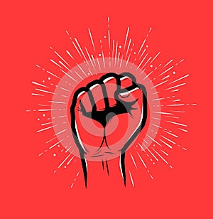 Raised hand with clenched fist. Strike, protest vector illustration