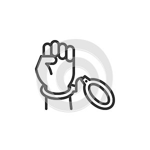 Raised hand with handcuff line icon