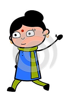 Raised Hand Indian Lady cartoon