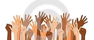 Raised hands of different race