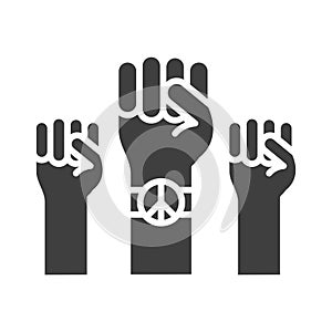 Raised hands with peace symbol human rights day, silhouette icon design
