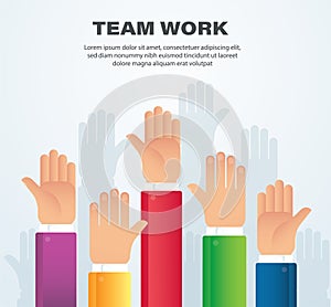 Raised hands. team work concept. background vector illustration eps10
