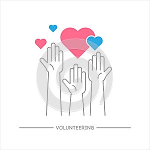 Raised hands volunteering sign with any size heart shape