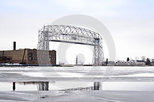 Raised lift bridge at Duluth Minnesota