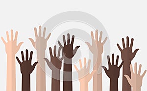 Raised multicultural hands, vector illustration photo