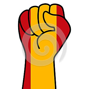 Raised spanish fist flag. Spain hand. Fist shape spain flag color. Patriotic demonstration, rebel, protest, fighting for human
