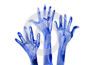 Raised up hands made of watercolour. Watercolour textured collection.