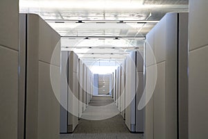 Raised view of cubicle hallway in modern office. photo