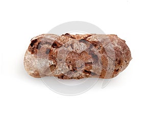 Raisin french bread on white background. Close up of Freshly Baked Crispy Traditional Bread Isolated. Organic and healthy food