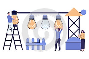 raising a career to success, filled with ideas of thought and analysis flat vector illustration design