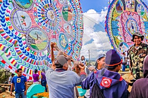 Raising a giant kite, All Saints' Day, Guatemala