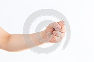 Raising your fist  in front of white background