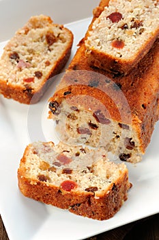 Raisins cake on white plate