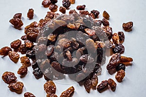 Raisins piled on table